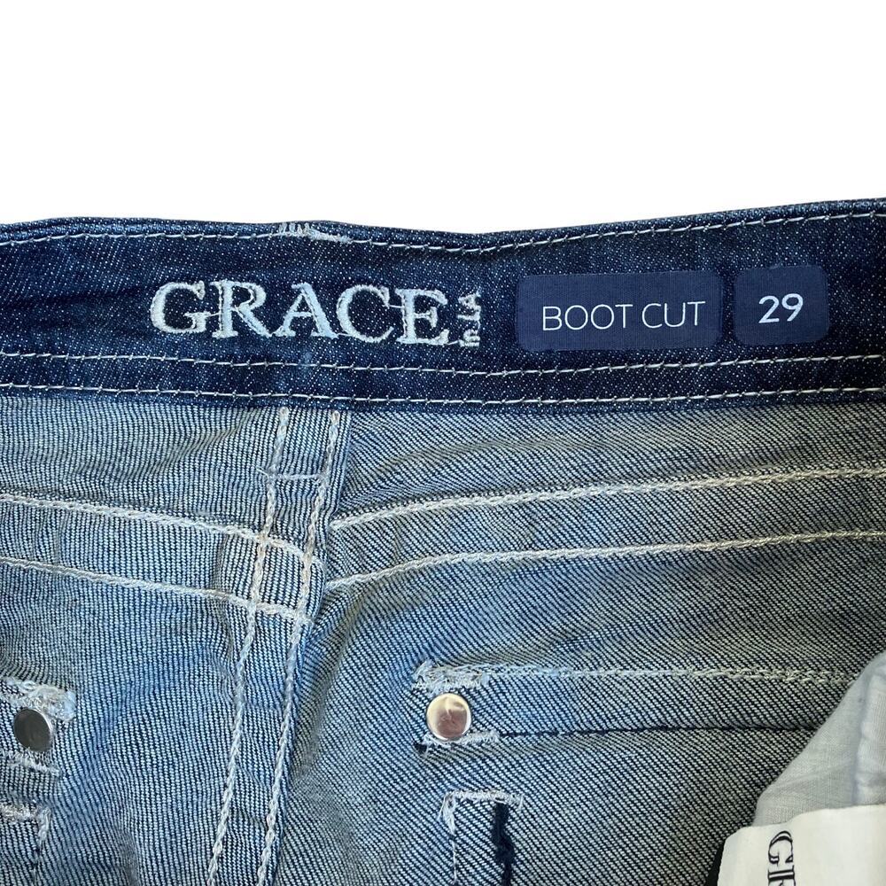 Grace In La Sz 29 Flap Pocket Embellished Embroidered Low Rise Bootcut Jeans - Picture 10 of 16